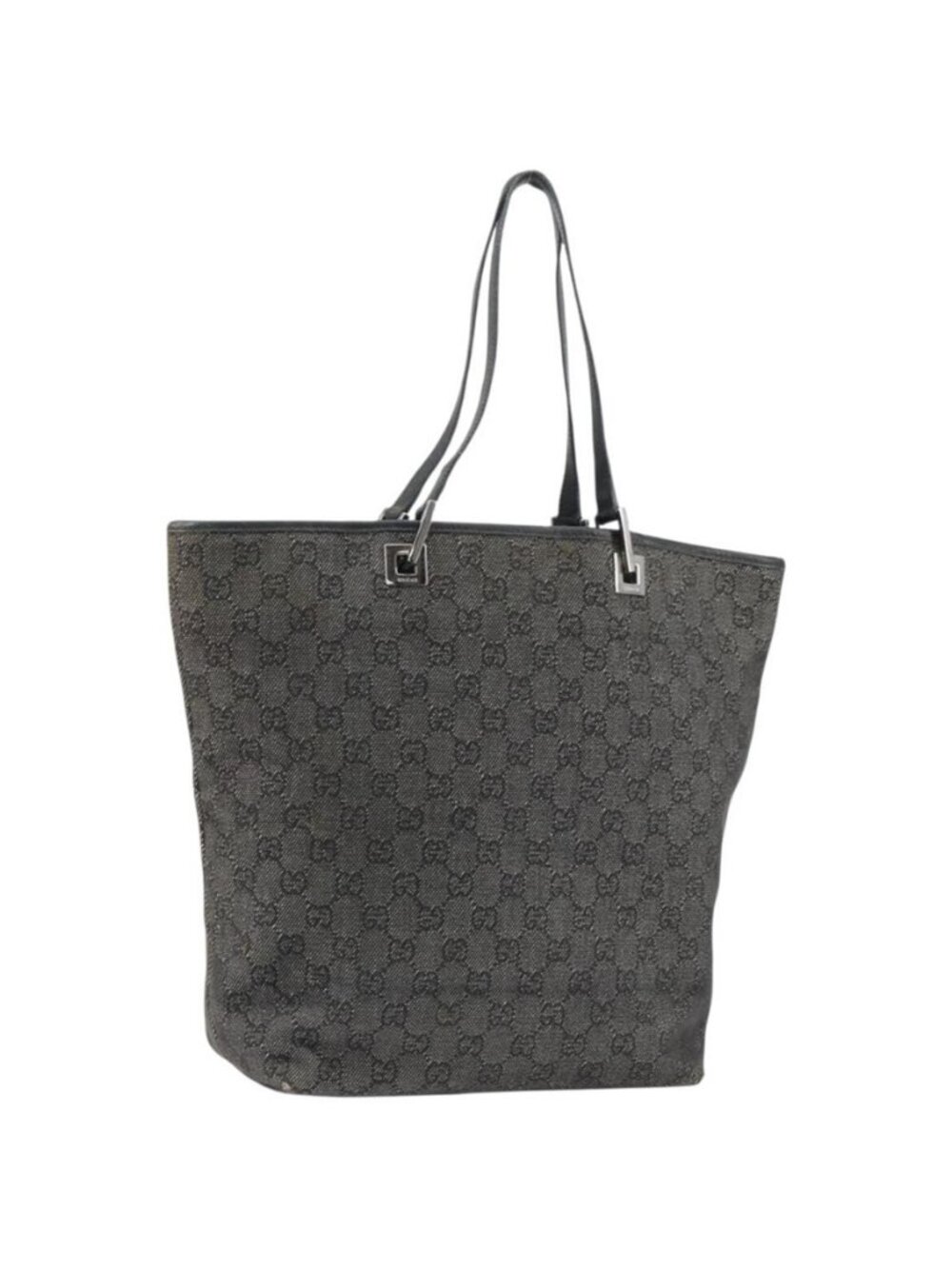 Authentic GUCCI GG Canvas Shoulder Bag Black Silver 31243